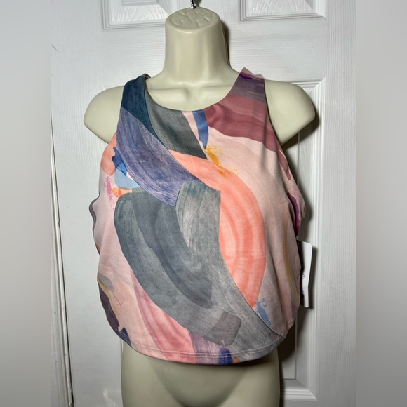 Athleta Conscious Crop Sport Bra Cup 1X D-DD Orchid Pink Watercolor Print - Picture 4 of 9